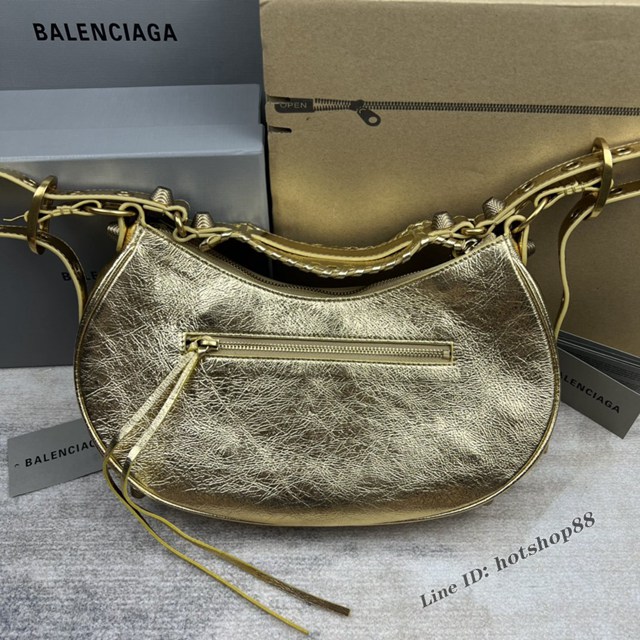 Balenciaga專櫃爆款Le Cagole半月牙腋下包餃子包 巴黎世家經典大號爆裂黑鱷金機車包 fyj1086